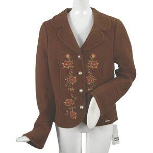 NEW Geiger Austria Boiled Wool Jacket!  US 8 e 38  Brown with Floral Design